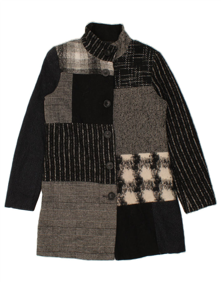 DESIGUAL Womens Overcoat EU 38 Medium Black Patchwork Polyester Vintage Desigual and Second-Hand Desigual from Messina Hembry 