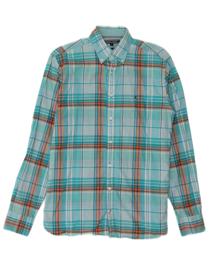 Tommy Hilfiger Mens Shirt Small Turquoise Check Cotton