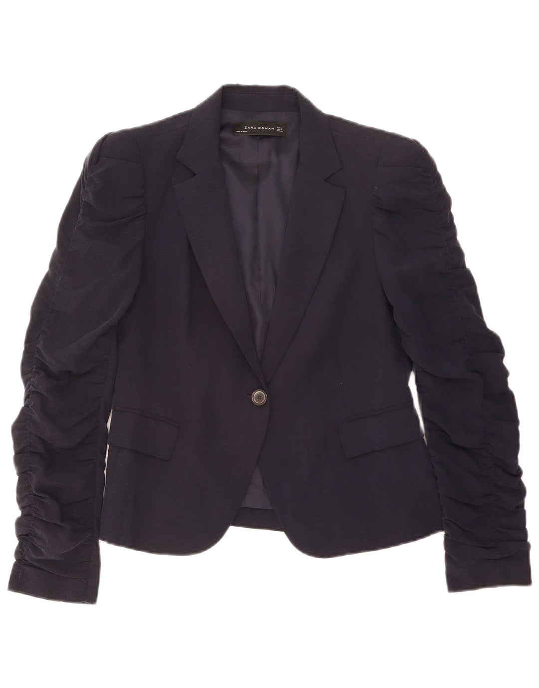 Zara Womens 1 Button Blazer Jacket UK 12 Medium Navy Blue Lyocell