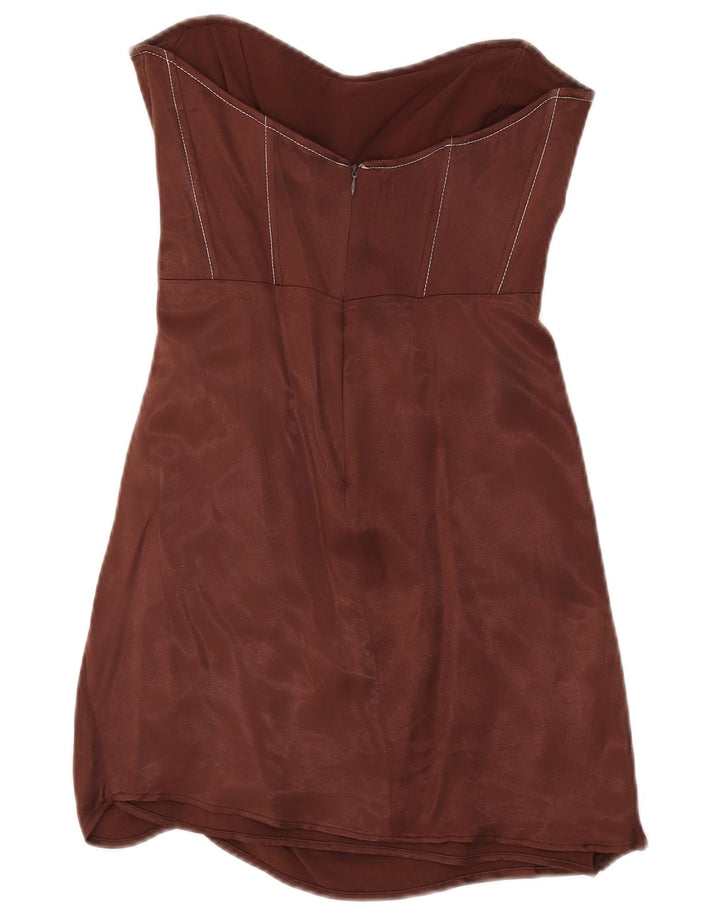 Zara Womens Strapless Dress UK 12 Medium Brown Viscose