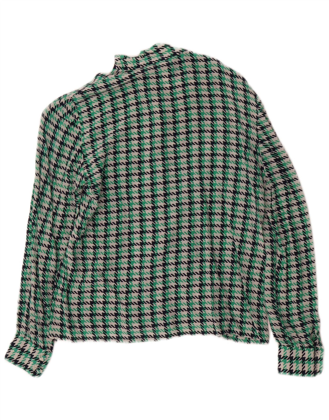 Chemisier chemise femme vintage UK 12 pied-de-poule vert moyen
