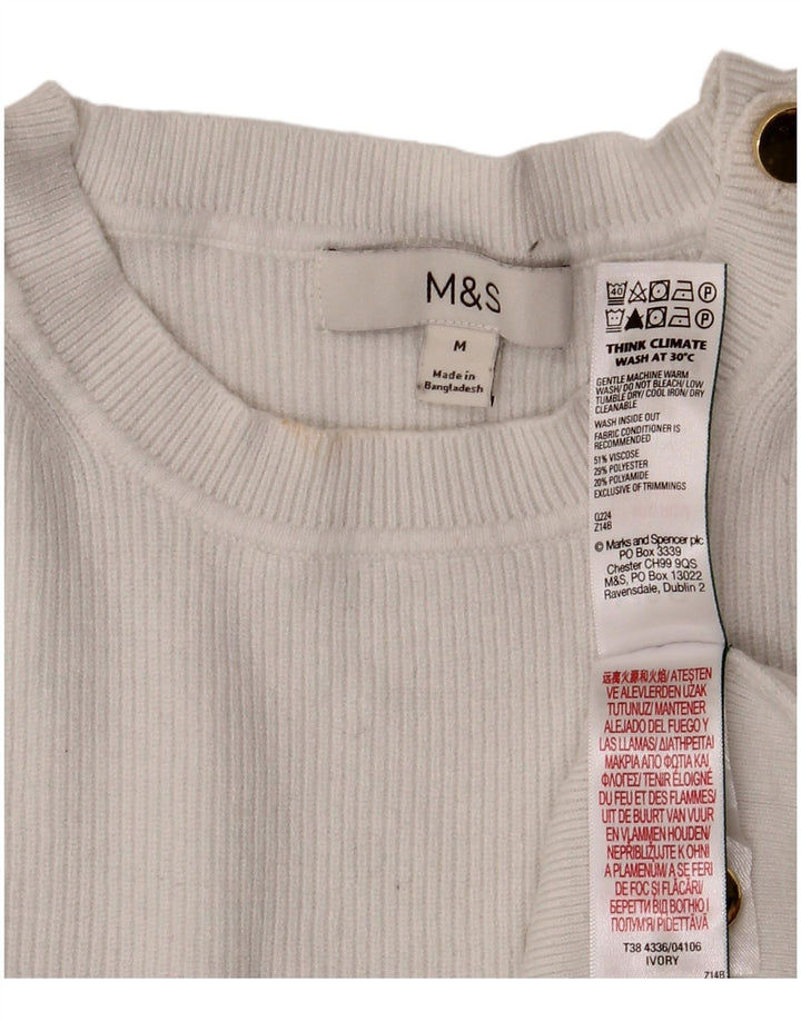 Marks & Spencer Womens Crew Neck Jumper Sweater UK 14 Medium White Viscose