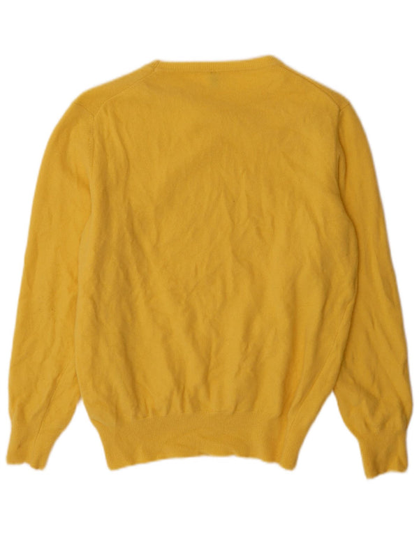 Benetton Damen-Pullover mit U-Boot-Ausschnitt, Gr. 18, XL, gelbe Schurwolle