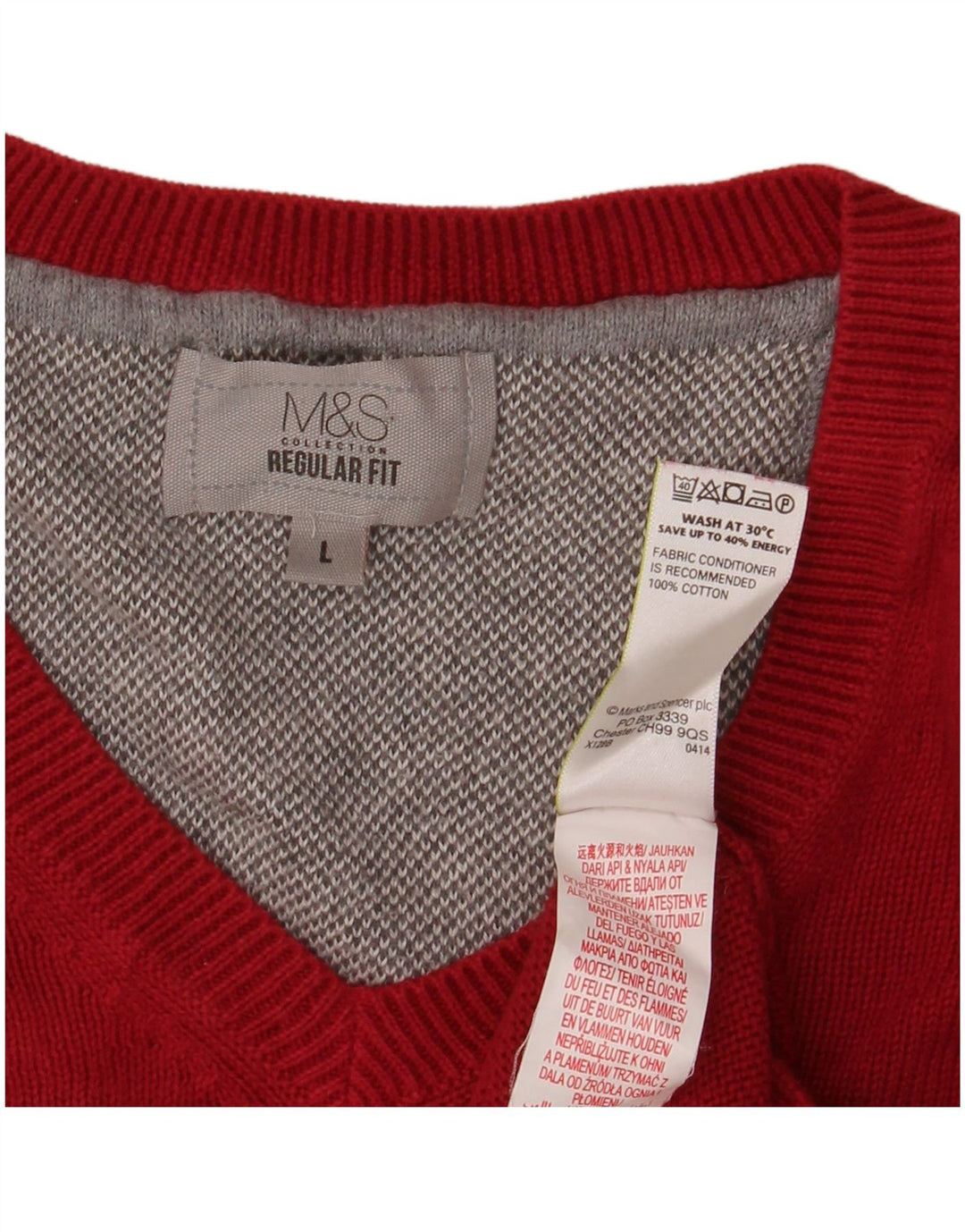 MARKS & SPENCER Maglione da uomo con scollo a V vestibilità regolare grande cotone rosso