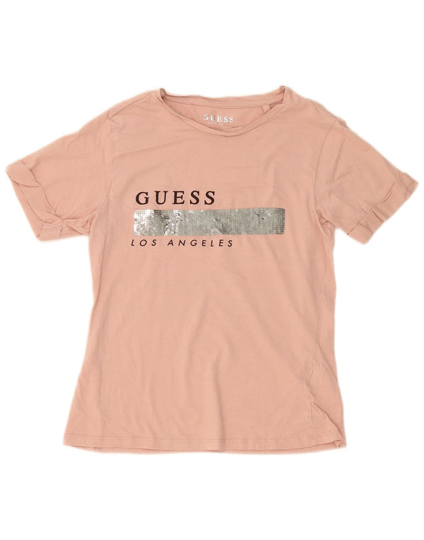 Guess Womens Graphic T-Shirt Top UK 10 Small Pink Cotton