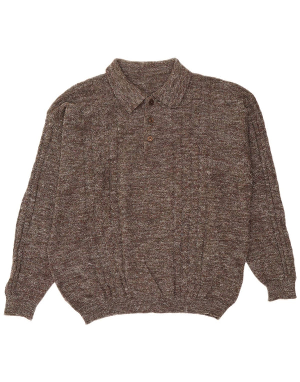 Vintage Mens Polo Neck Jumper Sweater Large Grey Flecked