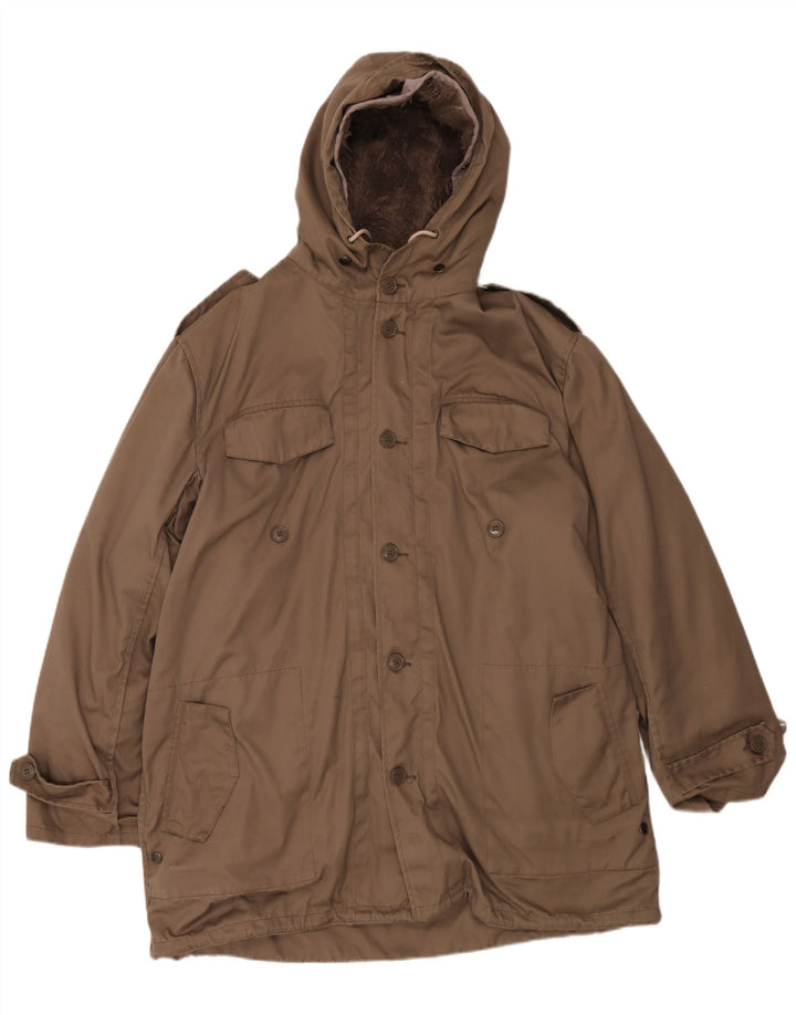 Vintage Mens Hooded Overcoat UK 42 XL Brown Polyester