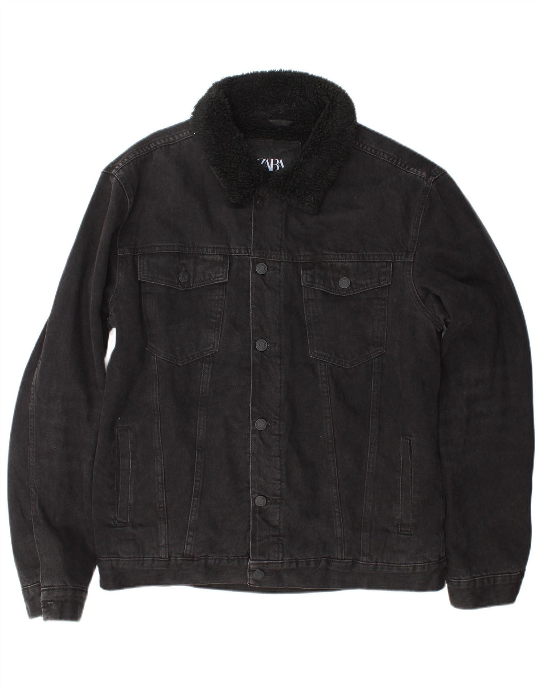 Giacca Zara da uomo in denim sherpa UK 40 grande poliestere nero
