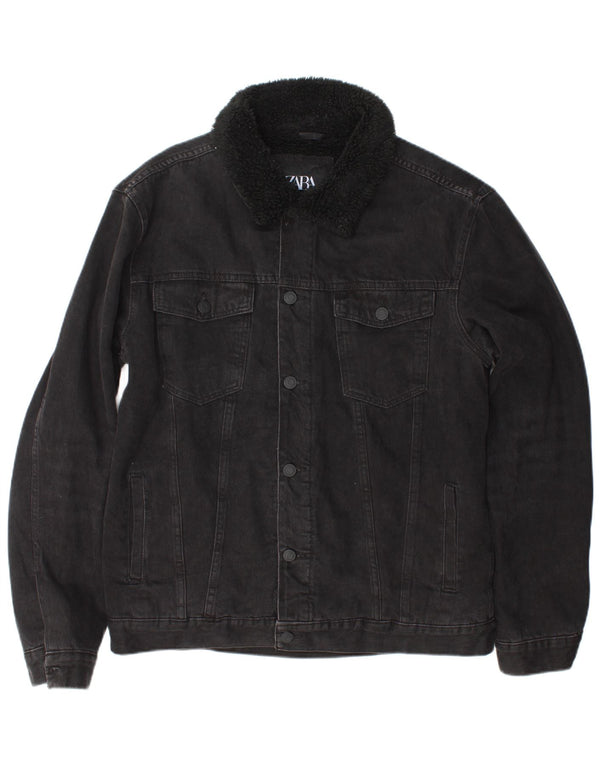 Zara Ανδρικό τζιν Sherpa Jacket UK 40 Large Black Polyester