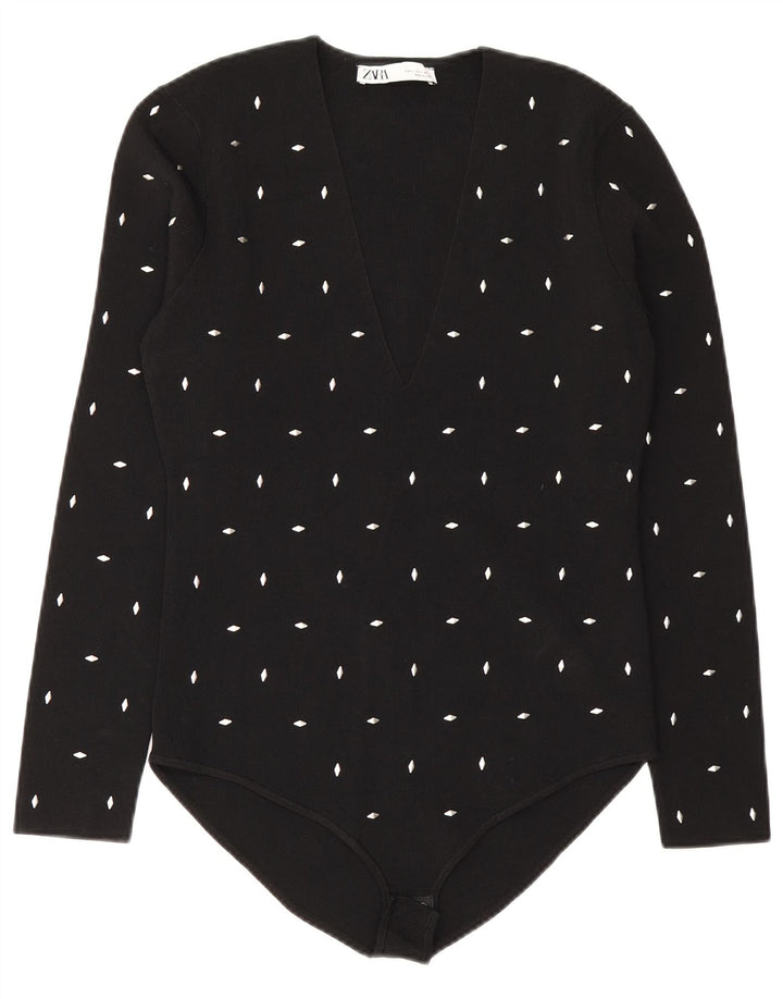 Zara Womens Bodysuit UK 14 Large Black Viscose