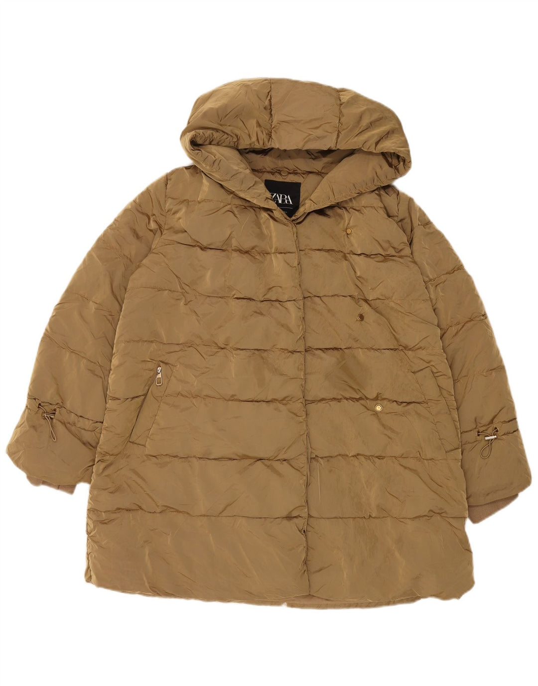 Damska kurtka z kapturem, oversize, wyściełana Zara UK 14, średni khaki, poliamid