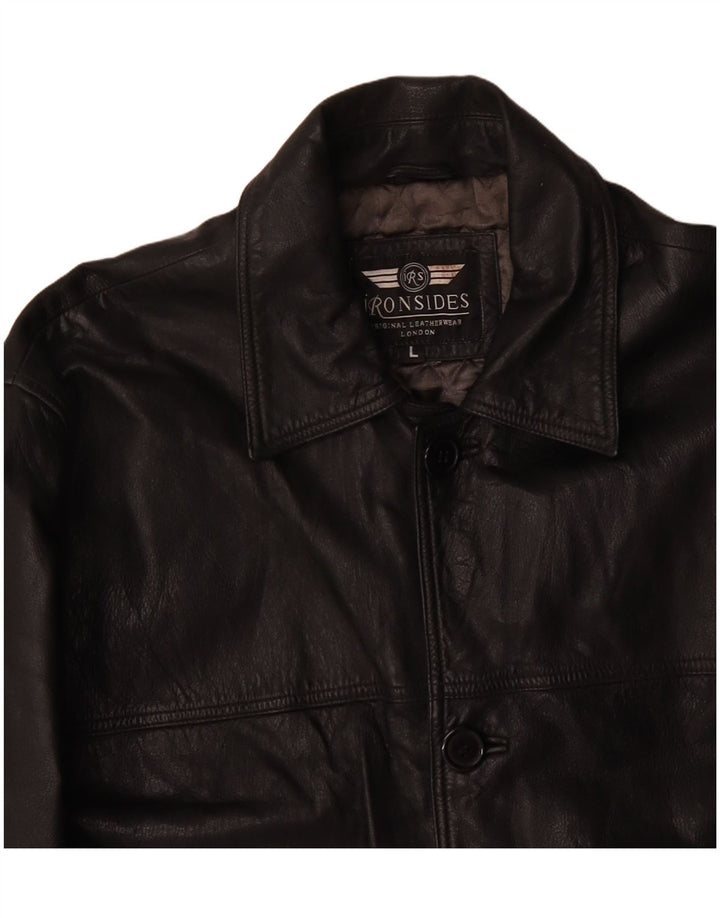 Ironsides Mens Leather Jacket UK 40 Large Black Leather