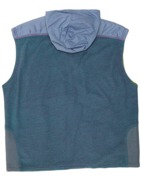 Vintage hombres con capucha polar Gilet Reino Unido 42 XL bloque de color azul