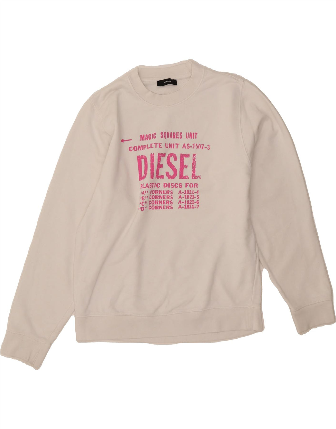 DIESEL Mens Graphic Sweatshirt Jumper Medium White Vintage Diesel and Second-Hand Diesel from Messina Hembry 
