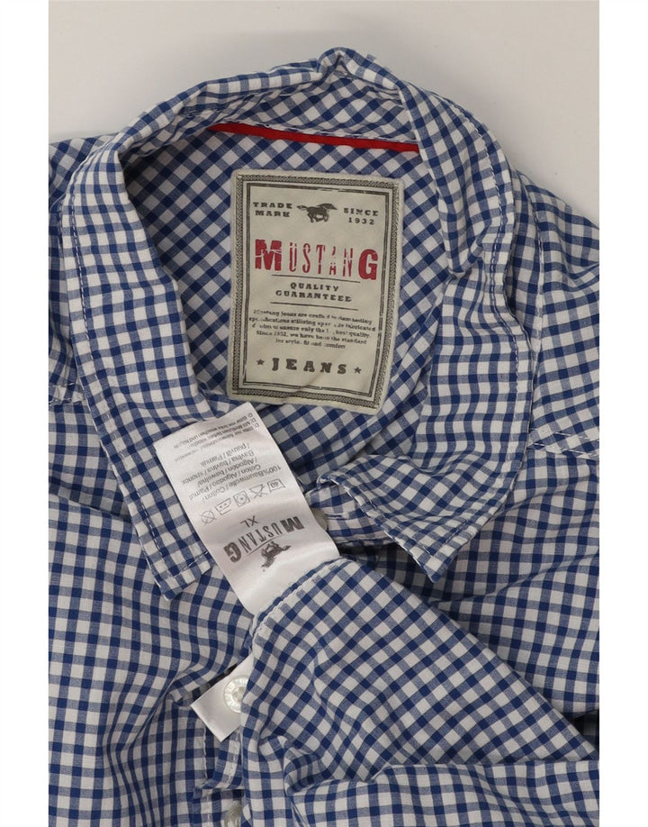 MUSTANG Mens Short Sleeve Shirt XL Blue Gingham Cotton Vintage Mustang and Second-Hand Mustang from Messina Hembry 