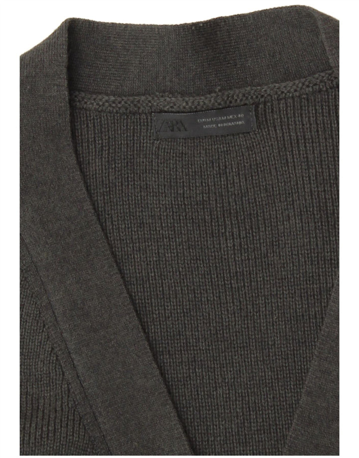 Zara Mens Full Zip Cardigan Sweater Medium Grey Cotton