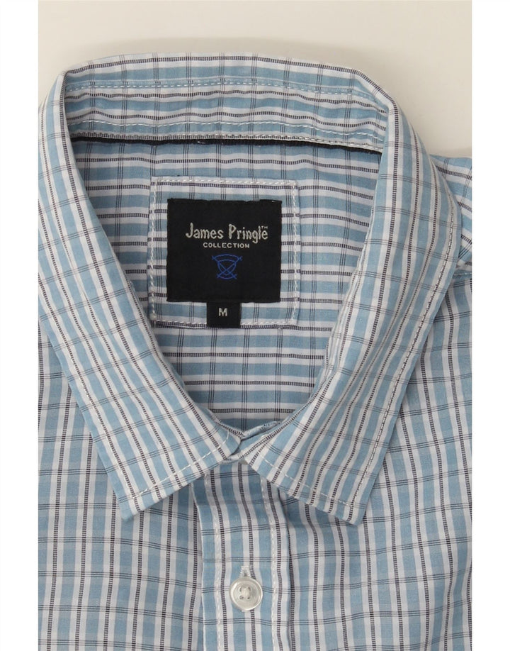 JAMES PRINGLE Mens Short Sleeve Shirt Medium Blue Check Polyester Vintage James Pringle and Second-Hand James Pringle from Messina Hembry 