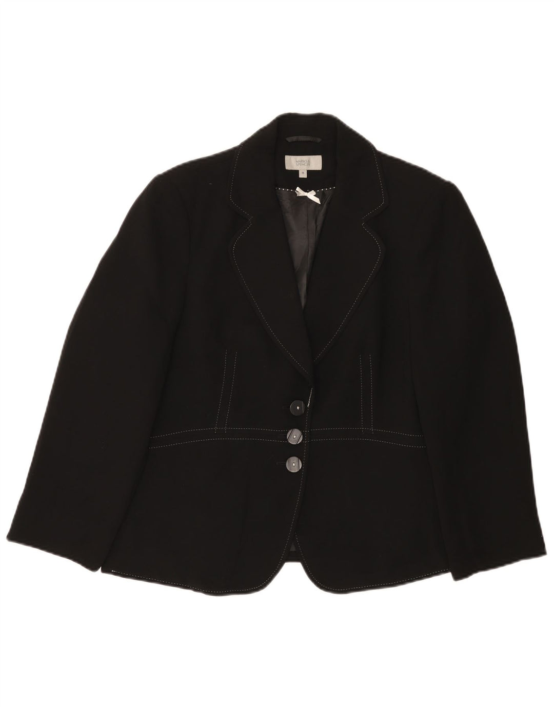 Marks & Spencer Womens 3 Button Blazer Jacket UK 16 Large Black Polyester