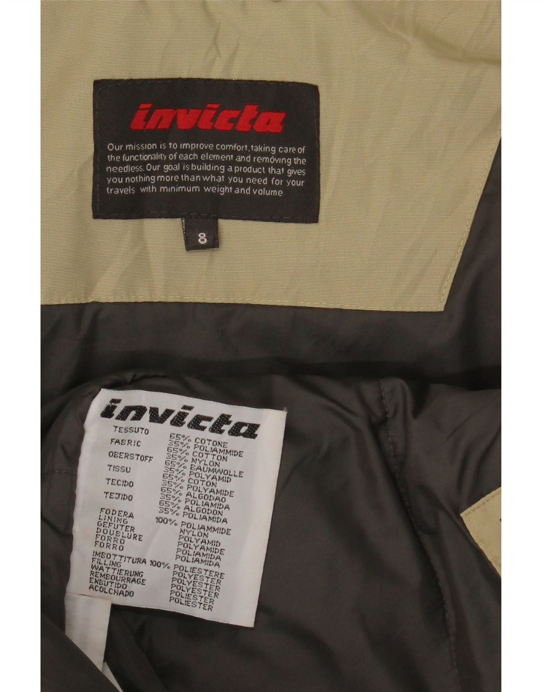 Invicta Womens 3/4 Sleeve Padded Jacket UK 8 Small Beige Cotton
