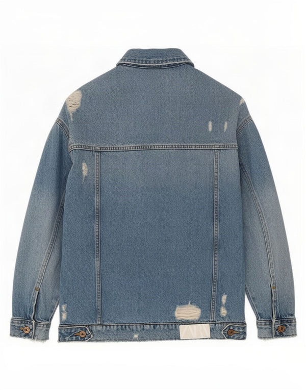 Zara Chaqueta Vaquera Extragrande Desgastada para Mujer UK 10 Small Algodón Azul