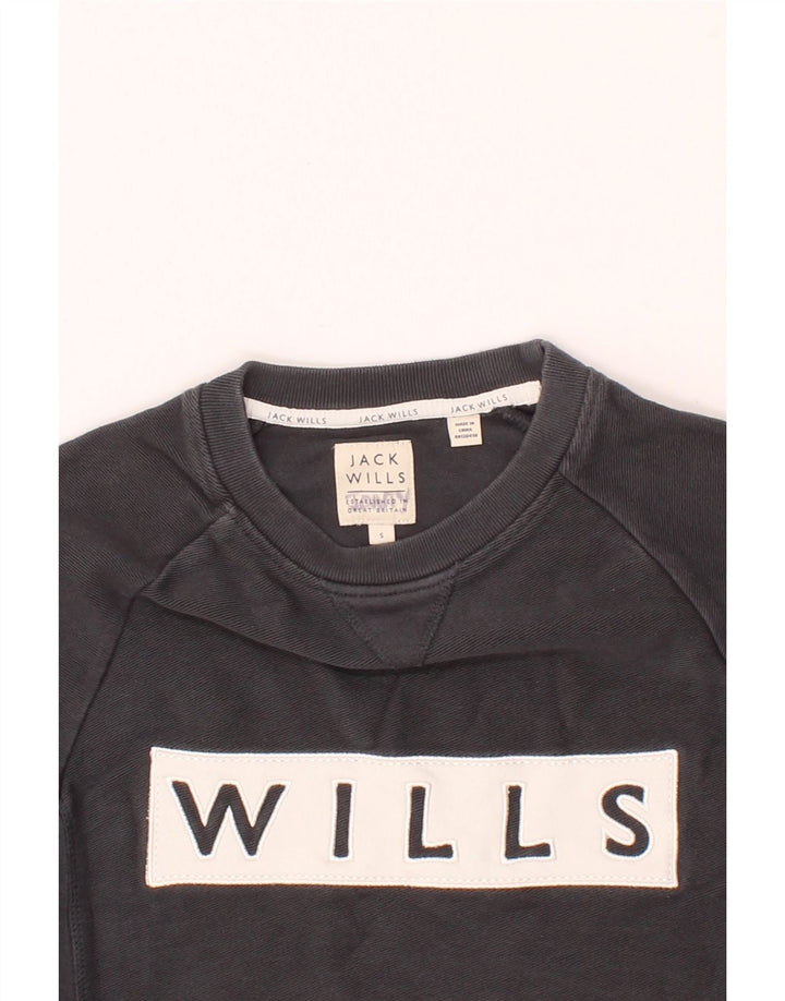 JACK WILLS Mens Graphic Sweatshirt Jumper Small Grey Cotton Vintage Jack Wills and Second-Hand Jack Wills from Messina Hembry 