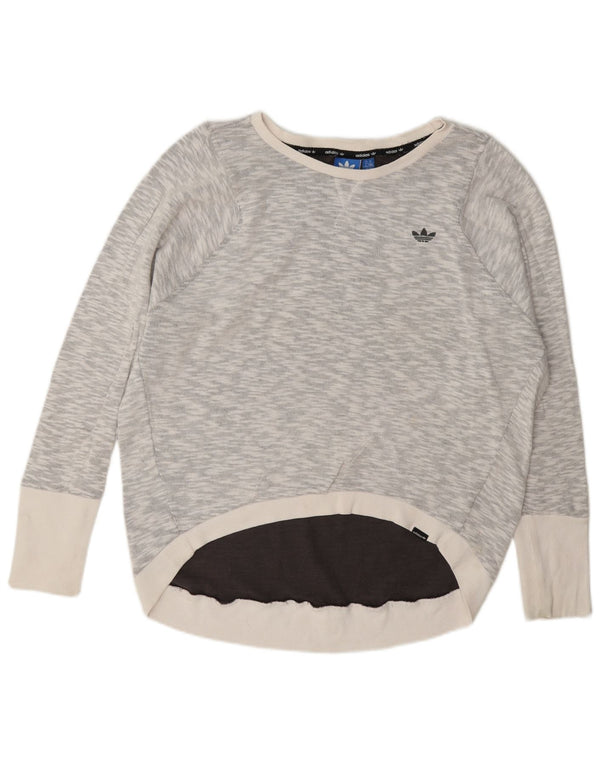 Adidas Dame Grafisk Oversized Sweatshirt Jumper UK 14 Large Grey Flecked