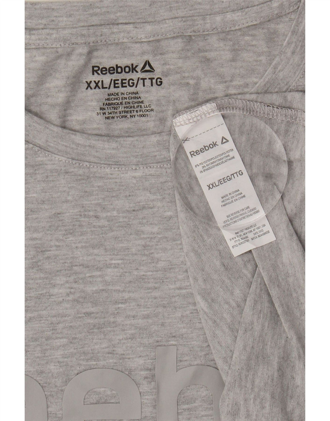 REEBOK Womens Graphic T-Shirt Top UK 20 2XL Grey Polyester Vintage Reebok and Second-Hand Reebok from Messina Hembry 