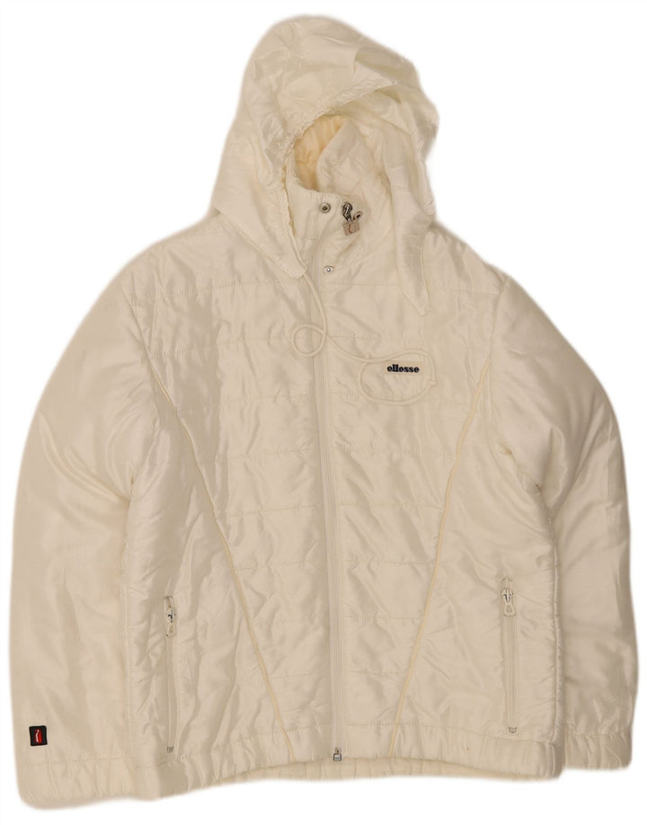 Ellesse Womens Hooded Padded Jacket IT 42 Medium Off White