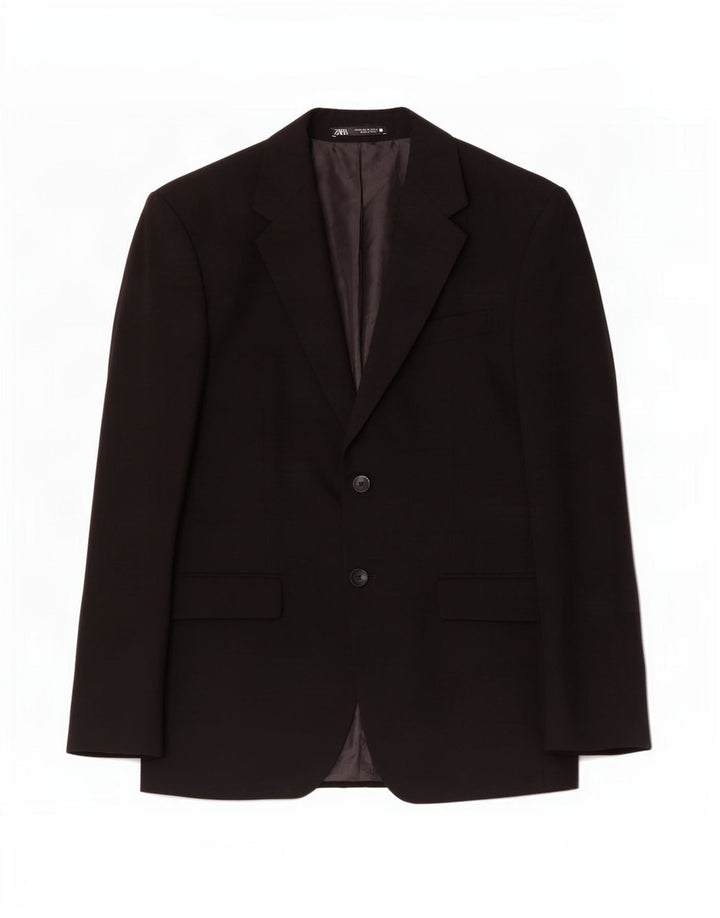 Zara Mens 2 Button Blazer Jacket EU 48 Medium Black Viscose