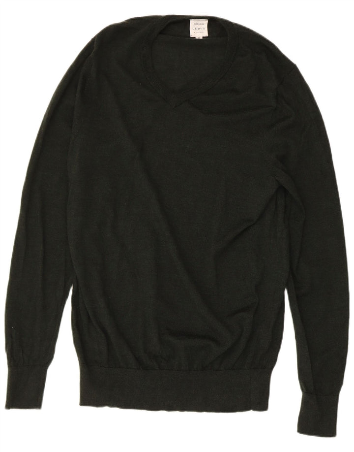 JOHN LEWIS Mens V-Neck Jumper Sweater Medium Green Merino Wool