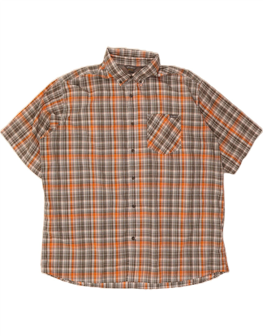 EDDIE BAUER Mens Short Sleeve Shirt 2XL Orange Check Polyester Vintage Eddie Bauer and Second-Hand Eddie Bauer from Messina Hembry 