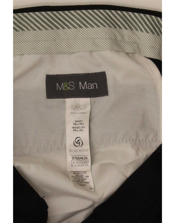 Calça masculina de terno reto Marks & Spencer W34 L33 poliéster preto