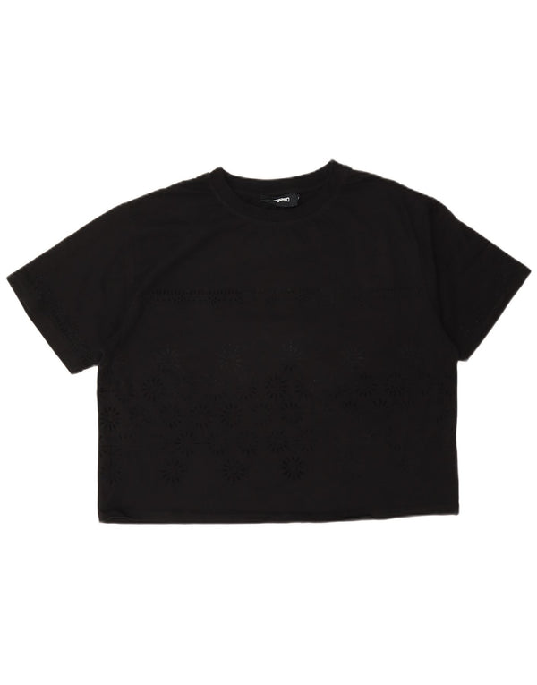 Desigual Womens Crop T-Shirt Top UK 16 Large Black