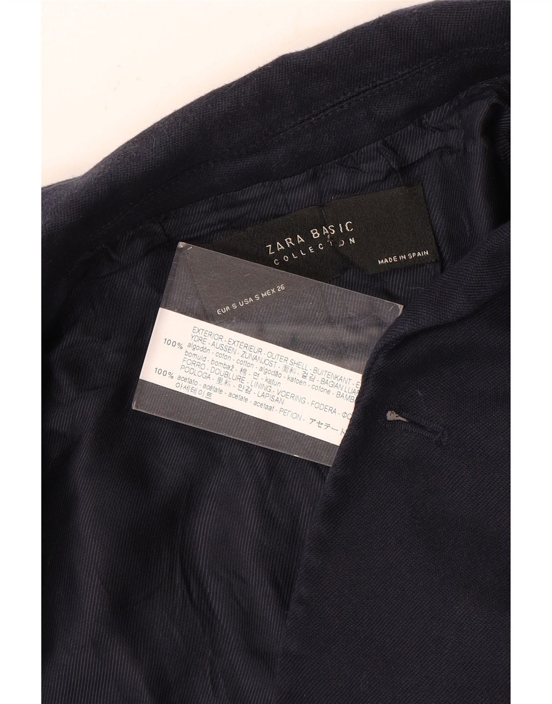 ZARA Womens Double Breasted Blazer Jacket UK 10 Small Navy Blue Cotton