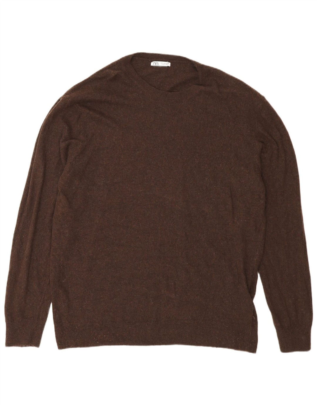 Zara Mens Crew Neck Jumper Sweater Large Brown Viscose