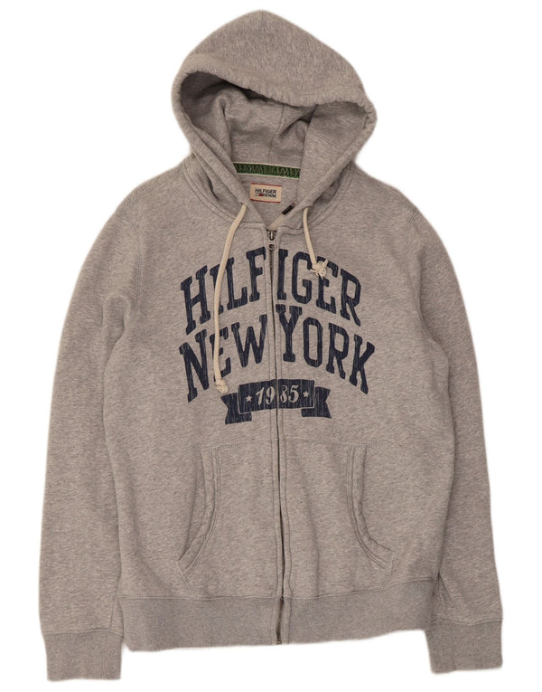 Tommy Hilfiger Womens Graphic Zip Hoodie Sweater UK 18 XL Grey Cotton