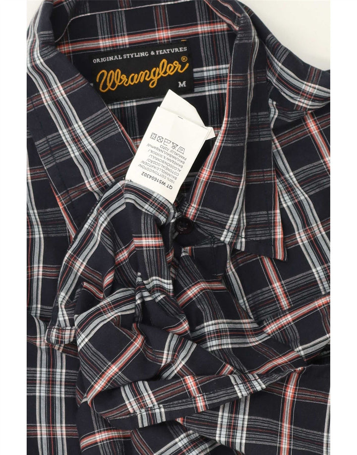Wrangler Mens Shirt Medium Navy Blue Check Cotton