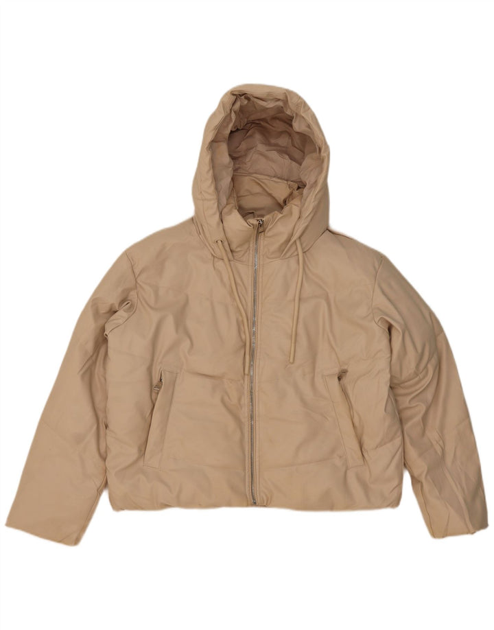 Zara Womens Hooded Oversized Padded Jacket UK 6 XS Beige Polyester