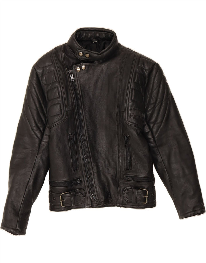 VINTAGE Womens Leather Racer Jacket UK 10 Small Black Leather Vintage Vintage and Second-Hand Vintage from Messina Hembry 