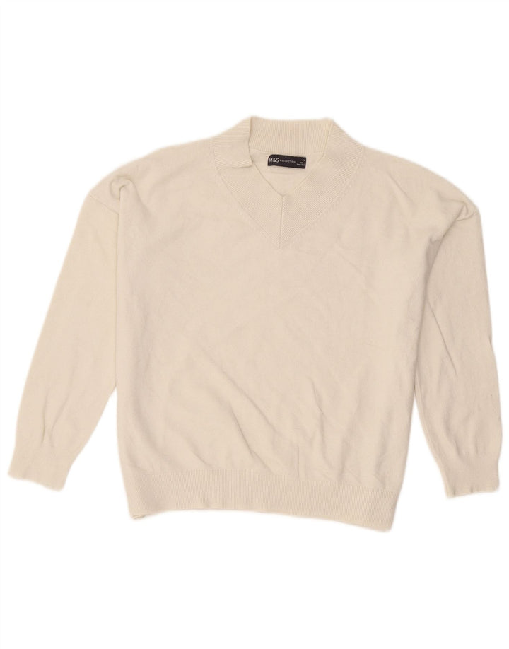Marks & Spencer Womens V-Neck Jumper Sweater UK 14 Medium Off White