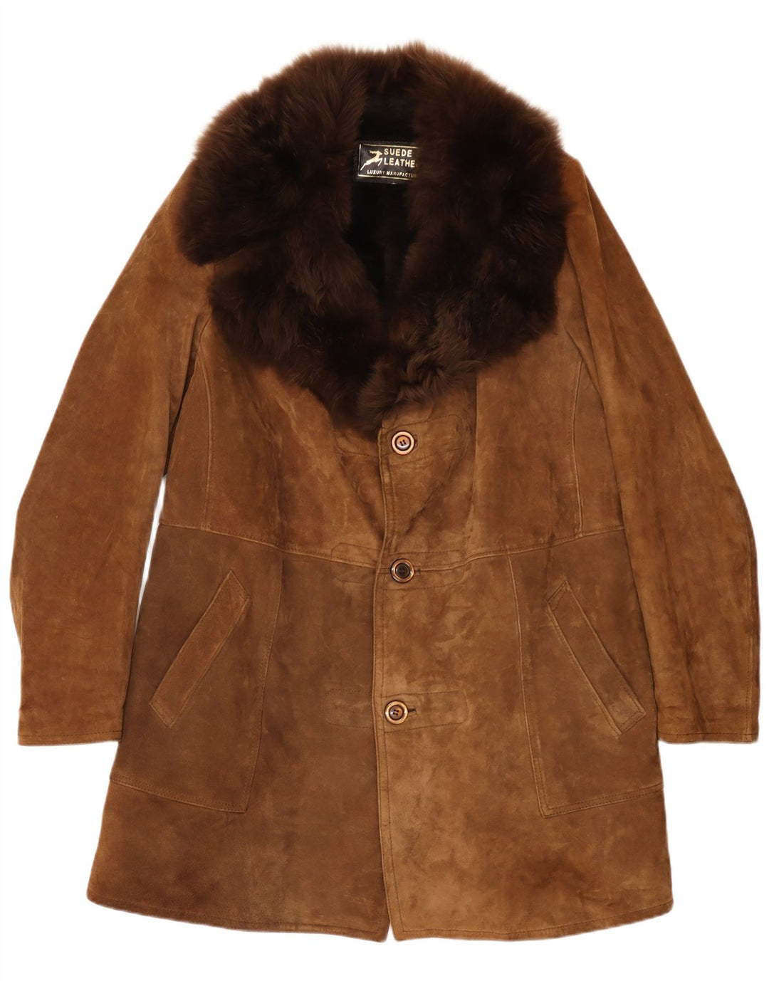 Vintage Herren Shearling Overcoat UK 38 Medium Beige Leder