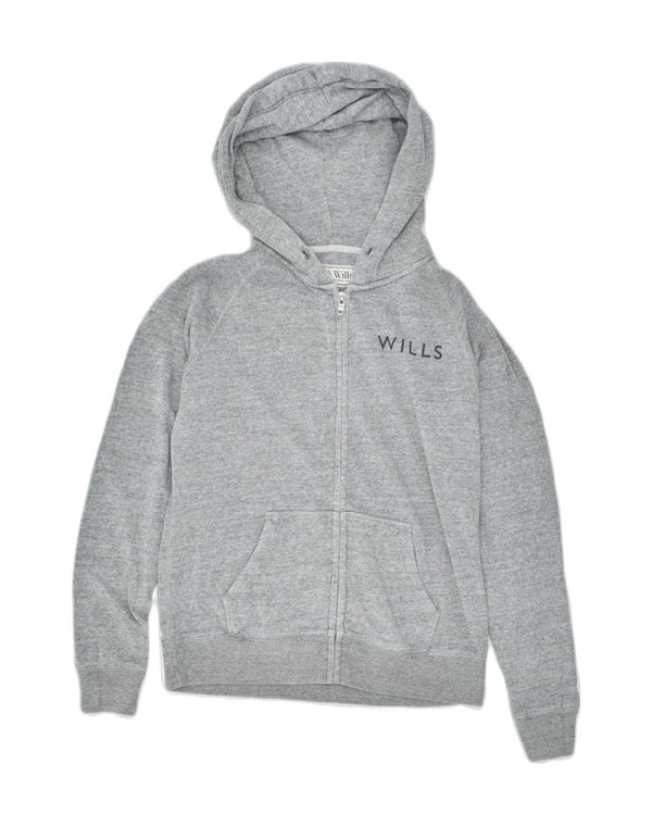 JACK WILLS Maglione con cappuccio e zip oversize da donna UK 12 Cotone grigio medio