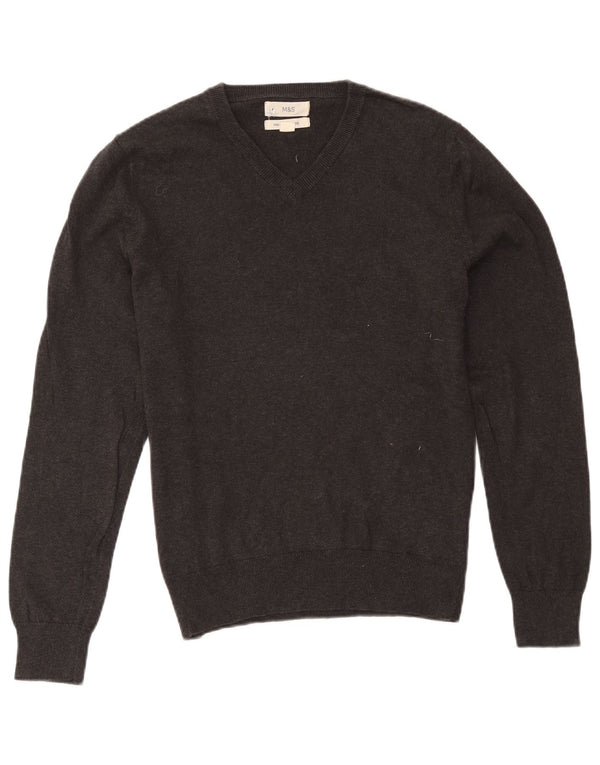 Marks & Spencer Mens V-Neck Jumper Sweater Medium Grey Cotton