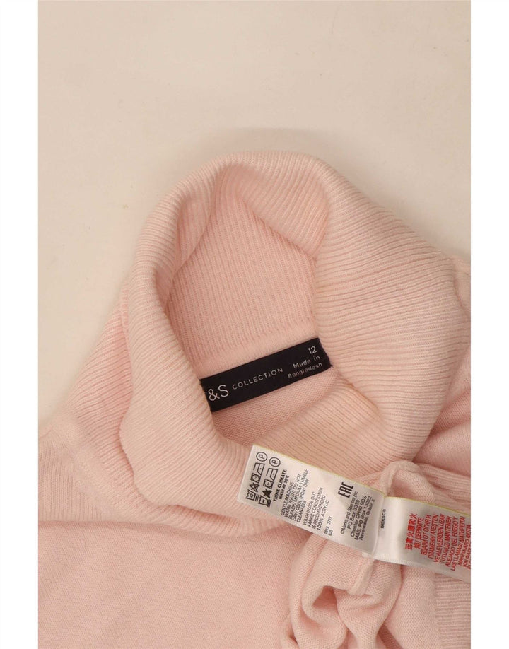 Marks & Spencer Womens Roll Neck Jumper Sweater UK 12 Medium Pink Acrylic