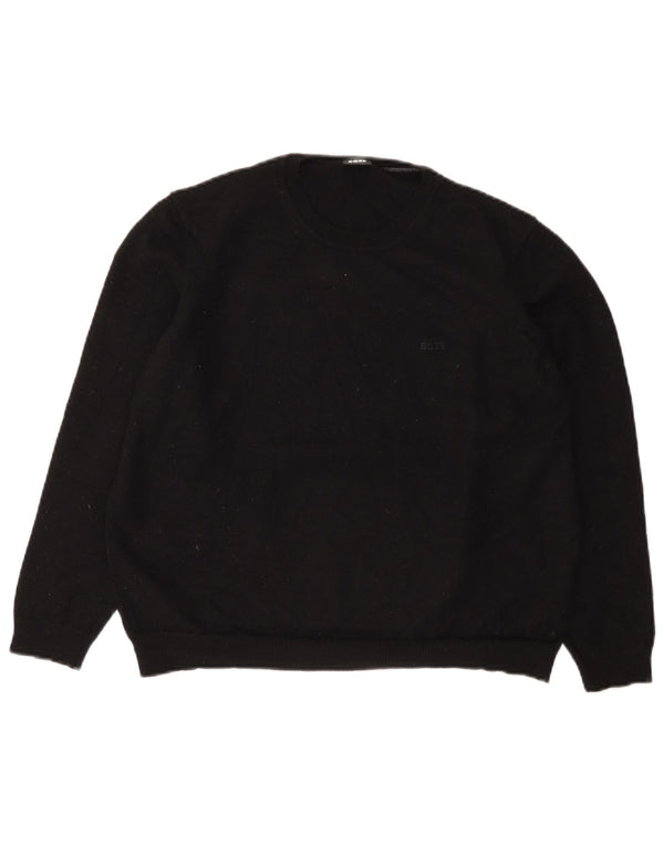 Hugo Boss Damen Crop Pullover mit Rundhalsausschnitt UK 22 3XL Schwarze Wolle