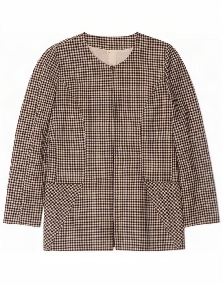 Vintage mujer Blazer chaqueta IT 46 gran gris comprobar lana