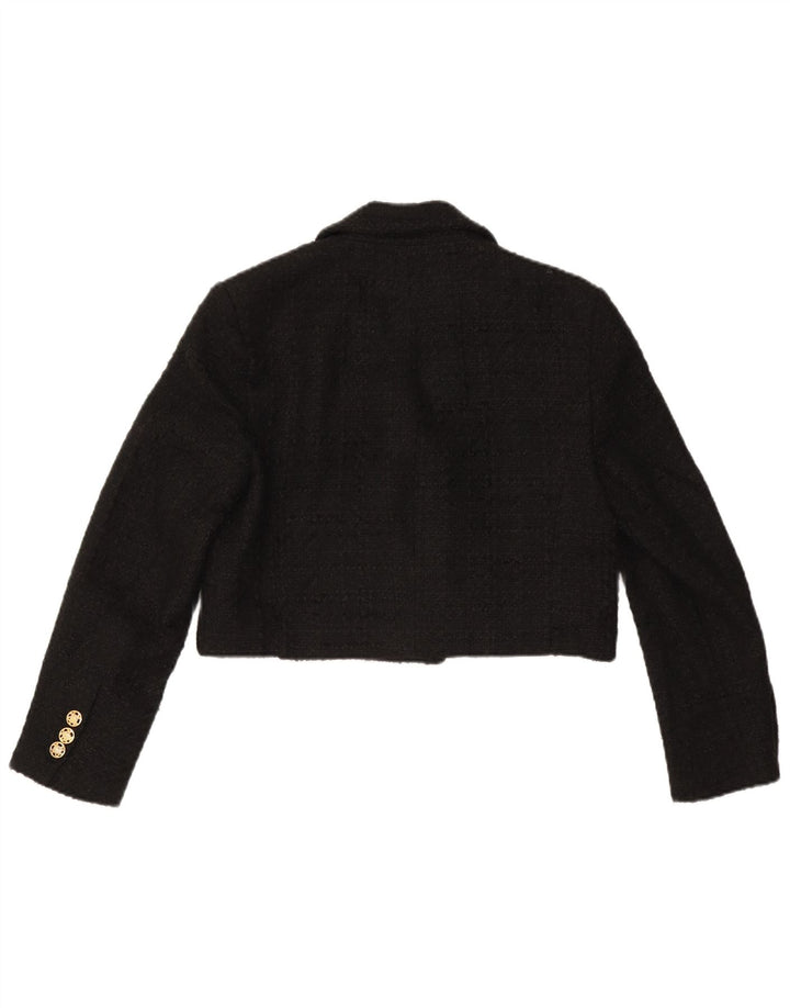 Zara Womens Crop Double Breasted Blazer Jacket UK 16 Large Black Polyester