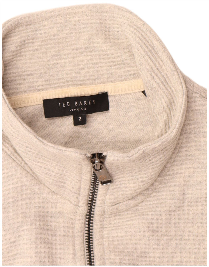 Felpa da uomo con collo con zip Ted Baker, taglia 2, piccola, in cotone grigio