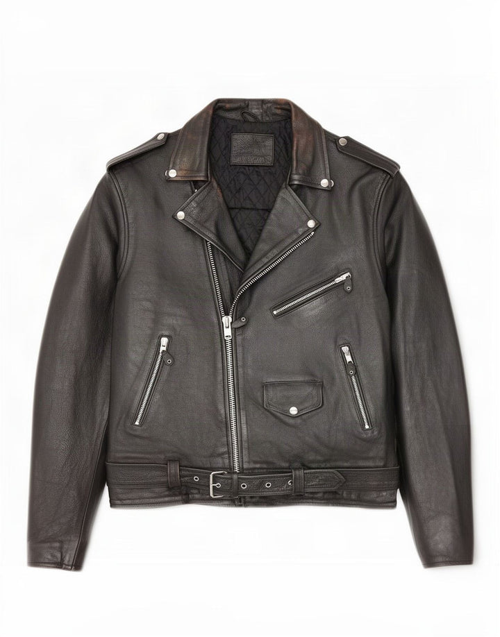 Vintage Mens Leather Biker Jacket UK 38 Medium Black