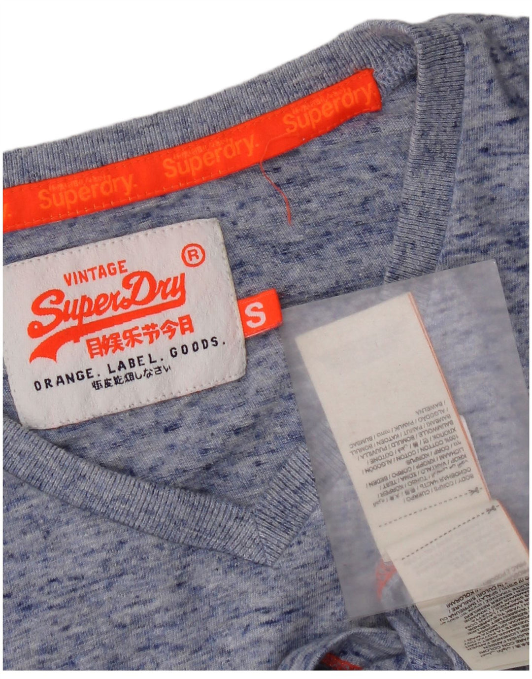 Superdry Mens T-Shirt Top Small Blue Flecked Cotton